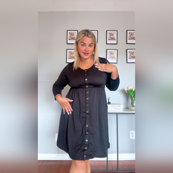 Dress Button Down Long Sleeve Crew Neck In Black Plus Size XL NEW 2026 - Picture 8 of 13